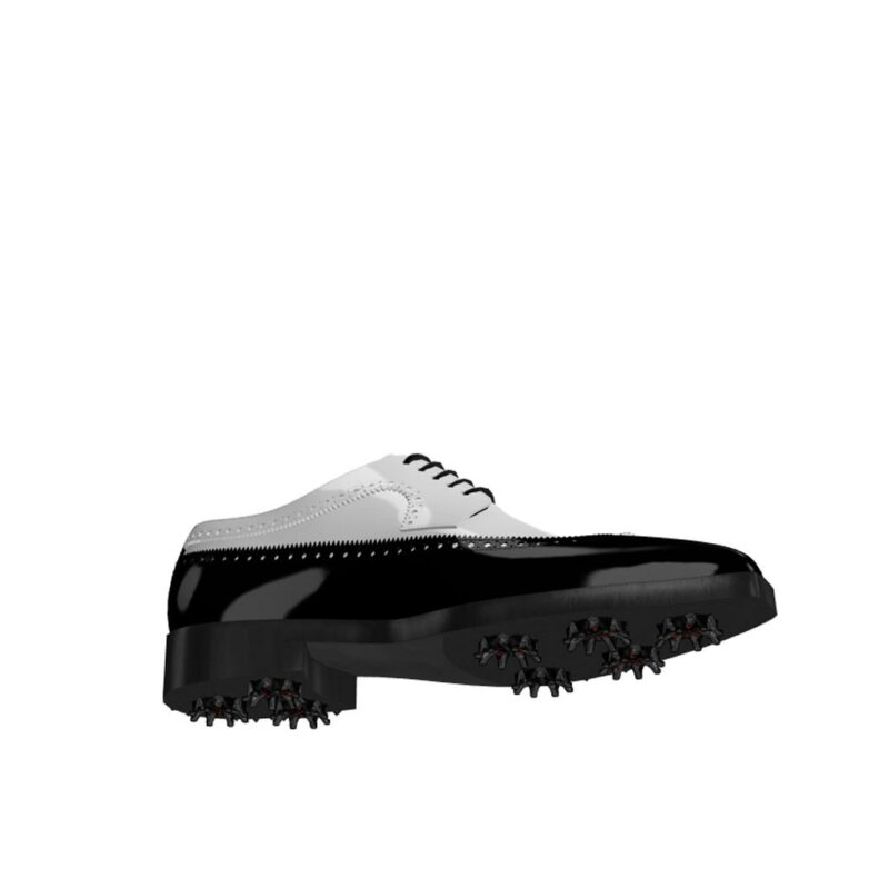 Bottom view of model John, black and white patent leather Golf BespokeShoes