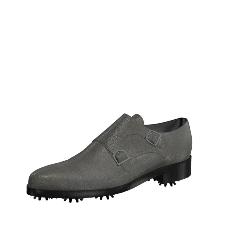 Front view of model Sawyer, grey painted full grain leather Golf BespokeShoes