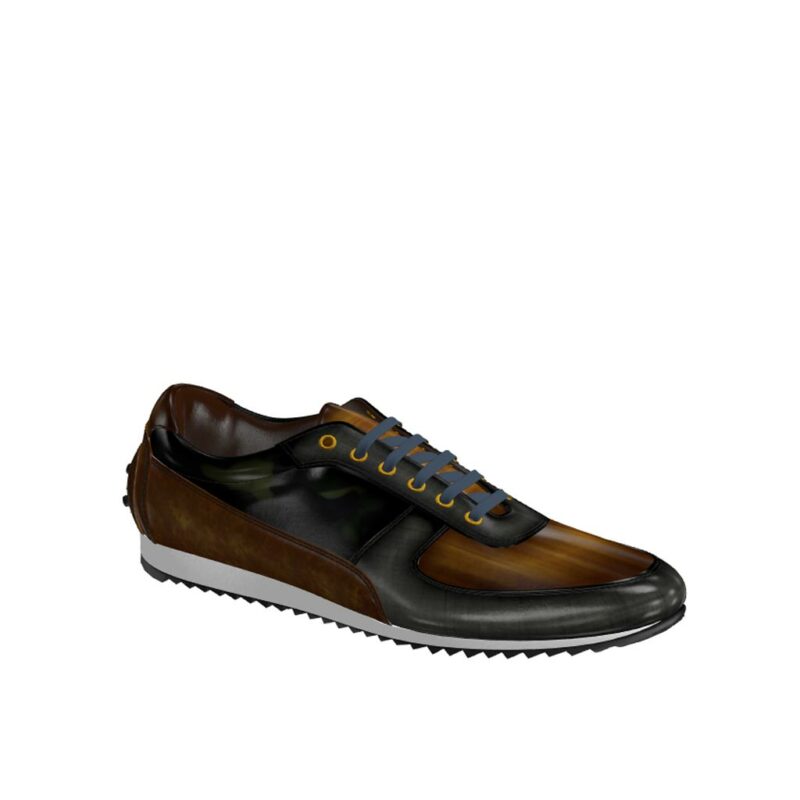 Side view of model Yellowseed, grey crust patina, cognac crust patina, khaki camo patina Golf BespokeShoes