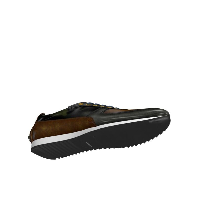 Bottom view of model Yellowseed, grey crust patina, cognac crust patina, khaki camo patina Golf BespokeShoes
