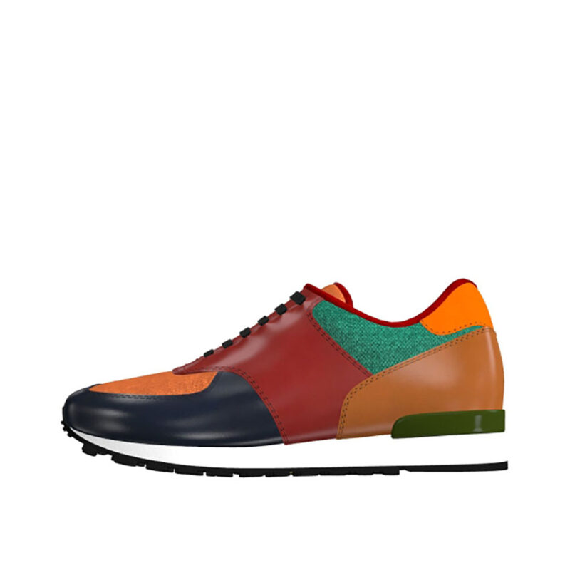 Front view of model Kevin, Navy, red, cognac polished calf leather Golf BespokeShoes