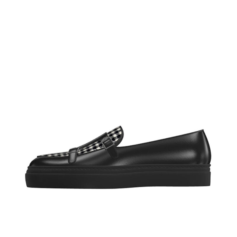 Front view of model Thomas, Black painted calf and Houndstooth Golf BespokeShoes