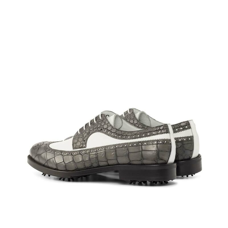 Side view of model Perseo, grey painted croco Golf Bespoke Shoes Golf BespokeShoes