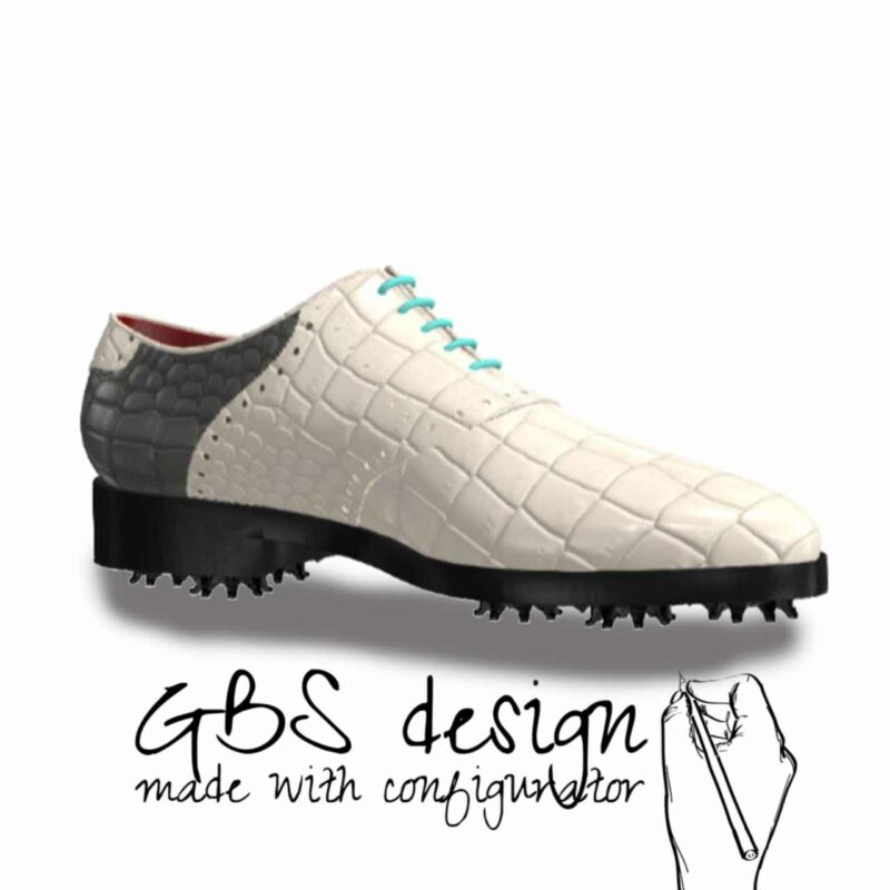 View of model Saddle handmade golf shoes var. 4, exclusive painted calf leather golf shoes Model Saddle Golf BespokeShoes