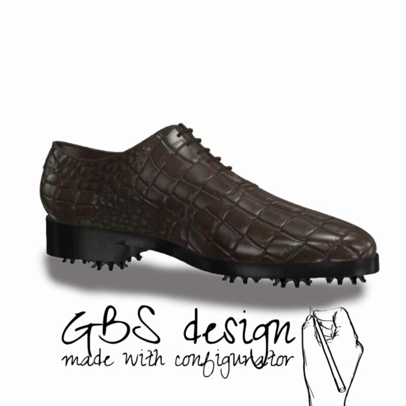 View of model Saddle handmade golf shoes var. 1, exclusive painted calf leather golf shoes Model Saddle Golf BespokeShoes